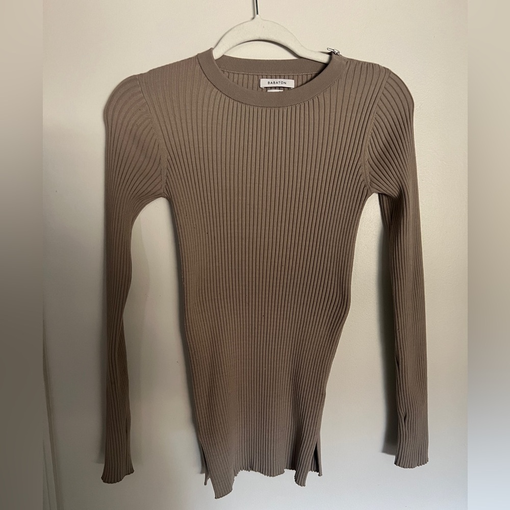Aritzia Babaton Ribbed Scoop Neck Sweater in Taupe